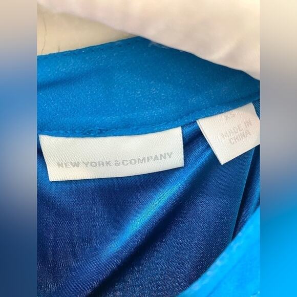 NEW YORK & COMPANY | Electric Blue High Low Sleeveless Dress Belted Pleated | XS - Picture 4 of 6